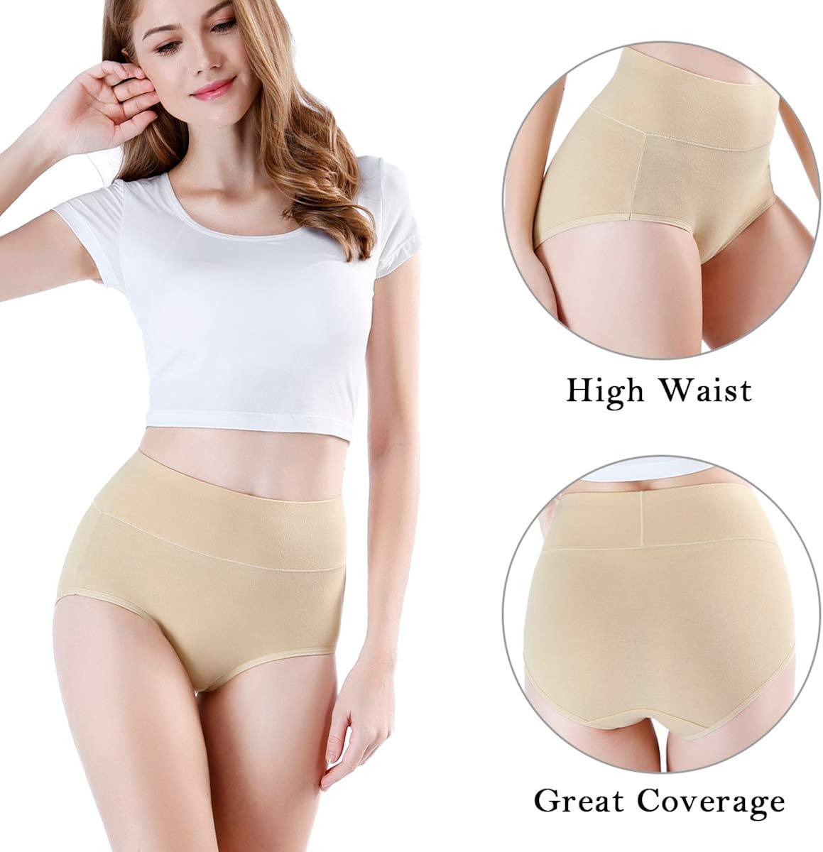 wirarpa Women's High Waisted Cotton Underwear Ladies Soft Full Briefs Panties Multipack at  Women’s Clothing store