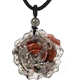 Justinstones Natural Gemstone Carved Rose Flower 35mm Pendant Necklace Crystal Healing Reiki Chakra Jewelry Necklace 22 inch