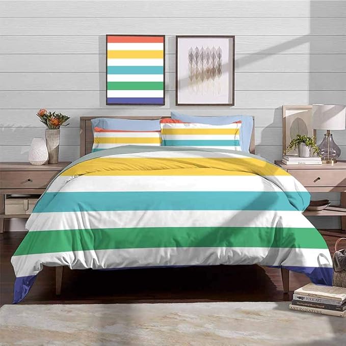 Duvet Cover Set Striped Premium Duvet Cover Set Rainbow Colored and White Fun