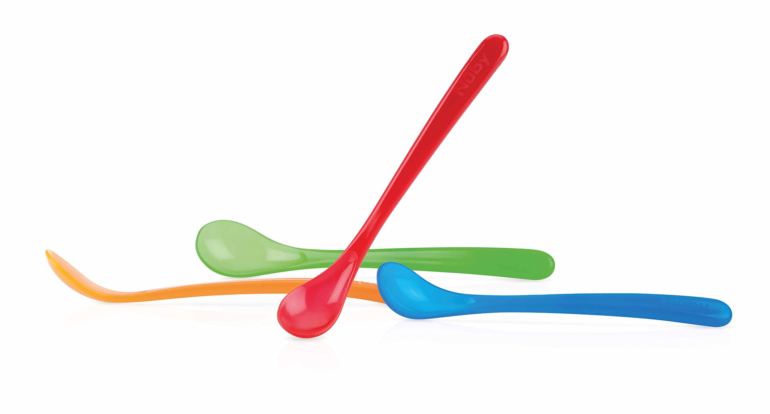 Pack of 4 Nuby 5565 Simpy First Solids Feeding, Weaning Long Handle Easy Grip Spoons for babies from 4 months old. BPA (red)