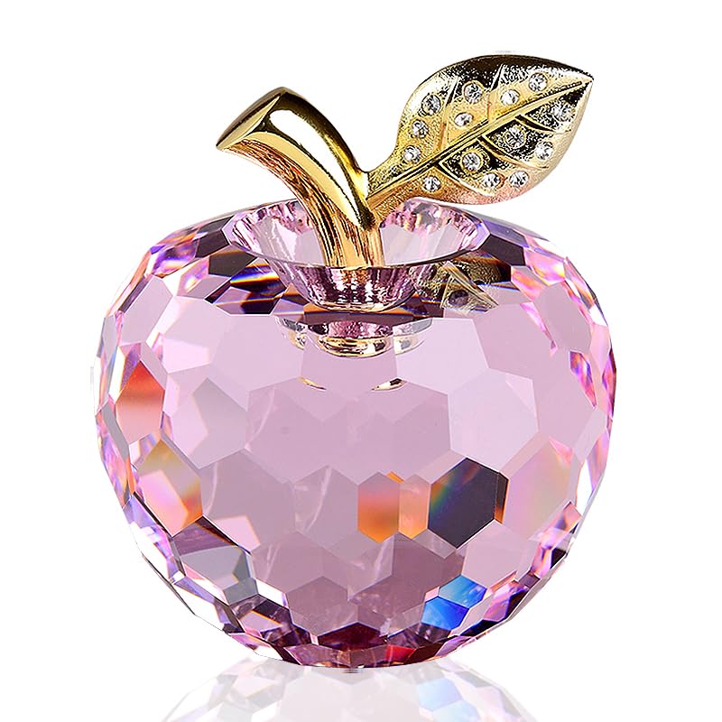 DOJOZ Crystal Apple Valentines Day Gifts Paperweight Craft Decoration Table top Ornament Statue Home Decor (Pink)