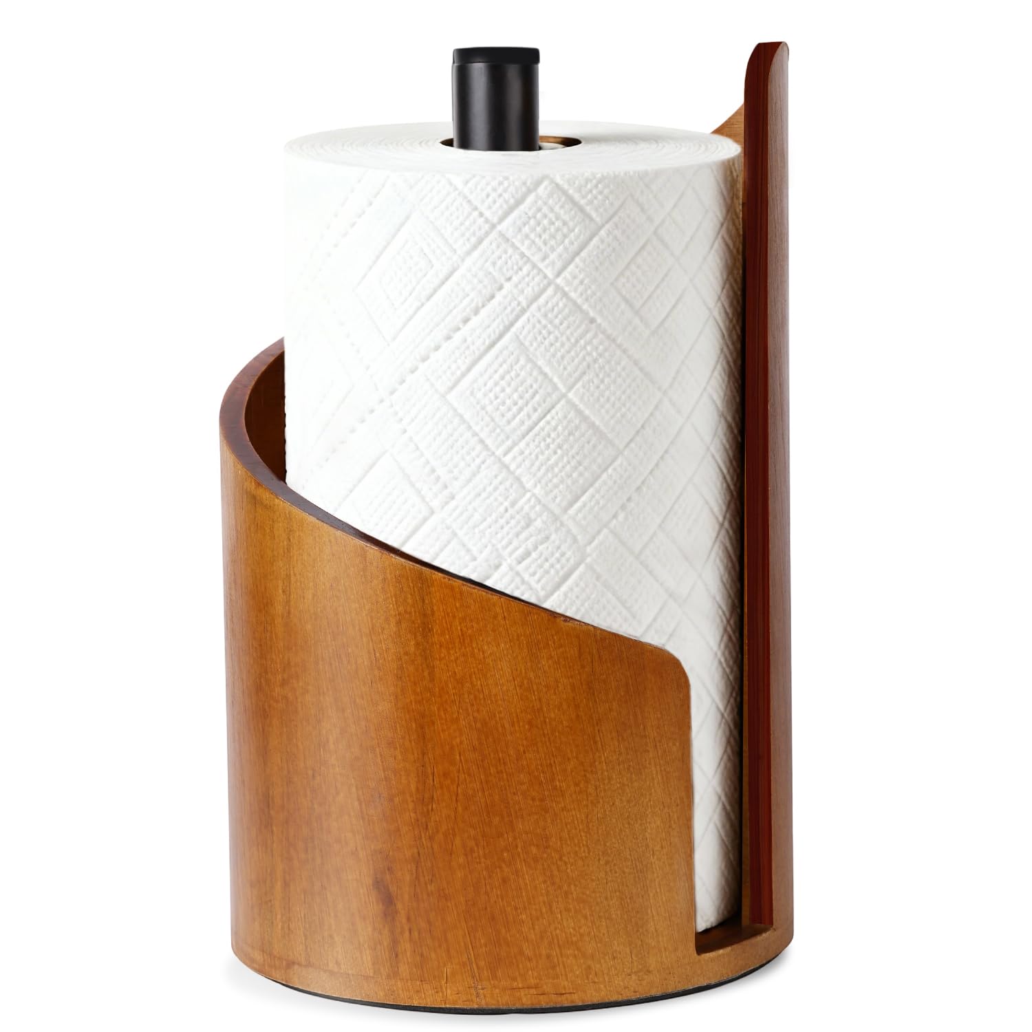 Photo 1 of Paper Towel Holder - 100% Natural Wood, Wooden Wood Stand with Iron Base, Wooden Paper Towel Holder for Kitchen, Desktop, Cabinet (Brown)