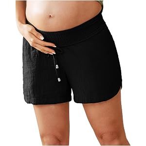 Maternity Shorts for Women Under Belly Cotton Linen Summer Bottoms Elastic | Waist Loose Fit Breathable Pregnancy Clothes
