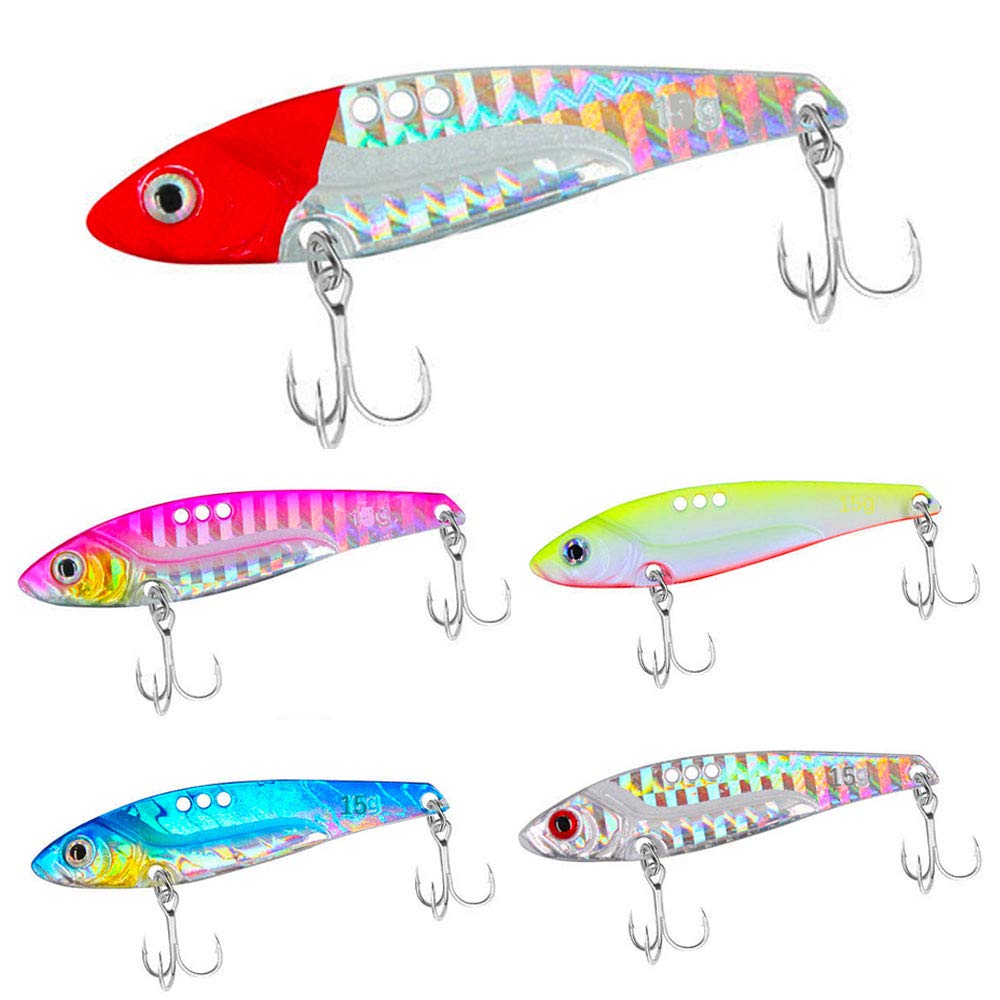 senvenelec 5pcs VIB Hard Fishing Lures, Crank Lures Kit, Metal VIB Lures with, Spinner Blade, Crank Lures Kit, Spinner Blades Baits, 3D Eyes Fishing Lures, Total Deep Sea Fishing.