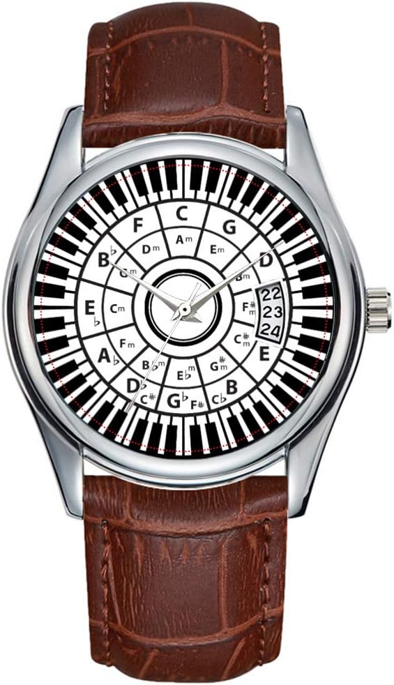 Fashion Simple Men Watch Casual Waterproof Quartz Watches Clock Date Classic Business Leather Christmas Wristwatch Circle Piano Keys Circle of Fifths Wristwatch