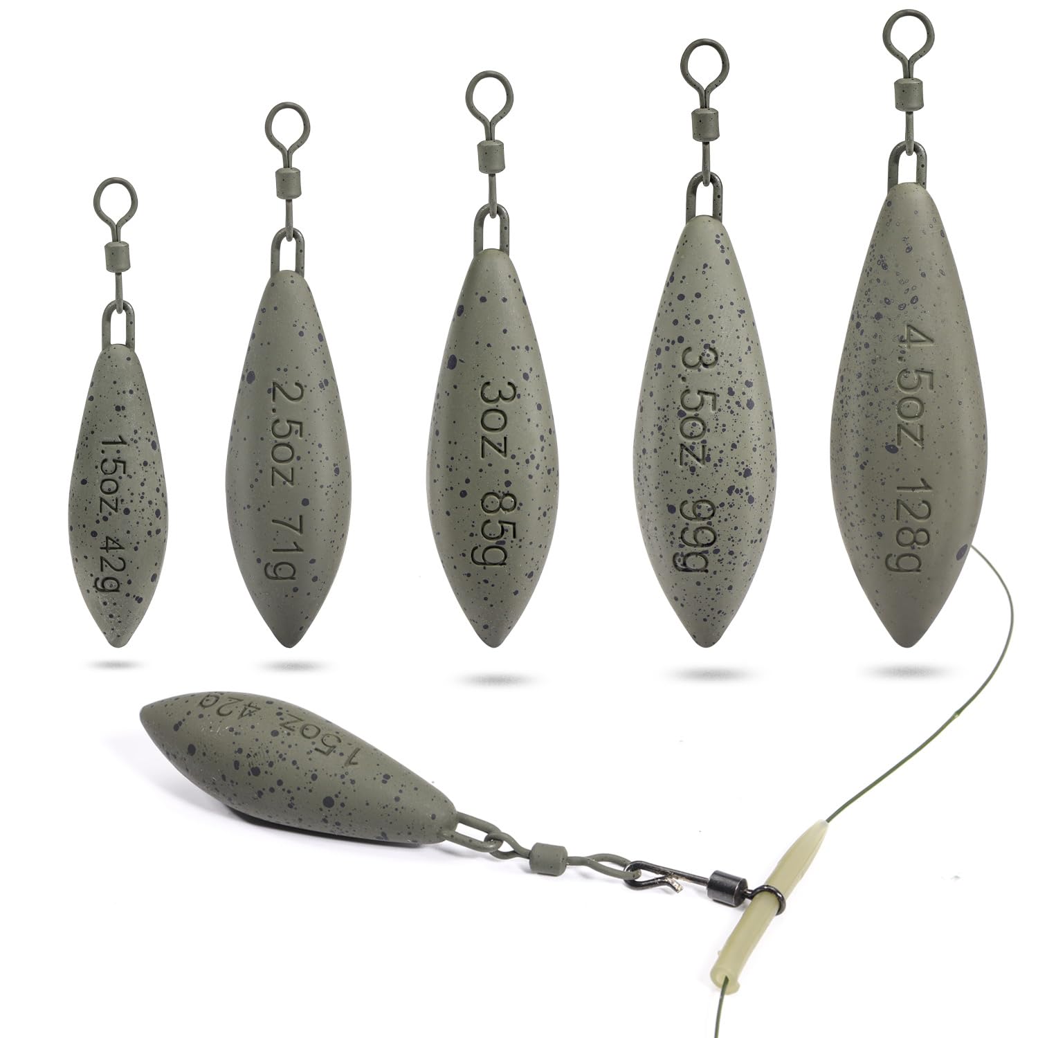 Sougayilang Carp Fishing Weights，Non-toxic and Harmless Material Fishing Weights，Carp Fishing Bait Accessories,5pcs/set incloud 1.5oz/2.5oz/3.0oz/3.5oz/4.5oz-ty