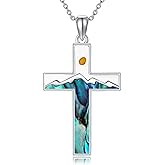 AXOMY Mountain Necklace 925 Sterling Silver Cross Mustard Seed Pendant Nature Jewelry Gift for Women Outdoorsy Skiers Hikers Campers Climbers Nature Lovers