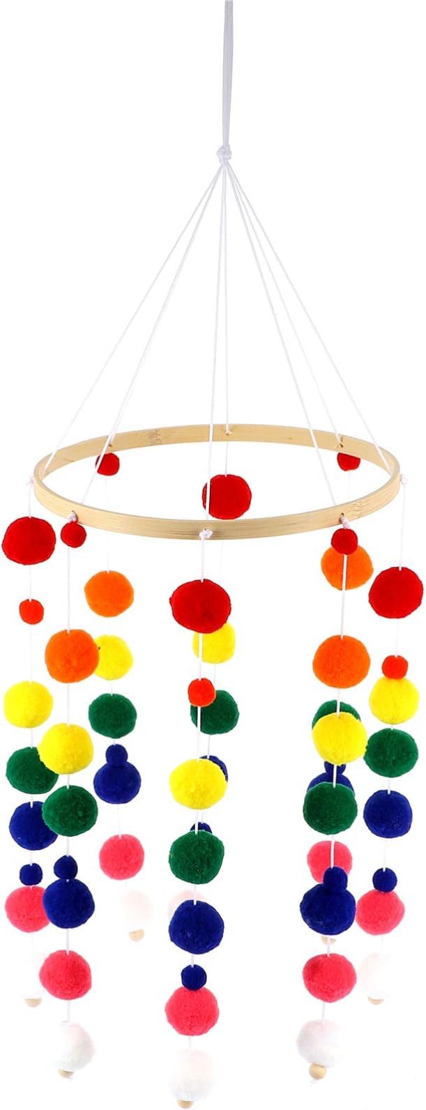 VOSAREA Hanging Mobile Ceiling Mobile with Pompoms Wooden Feathers Baby