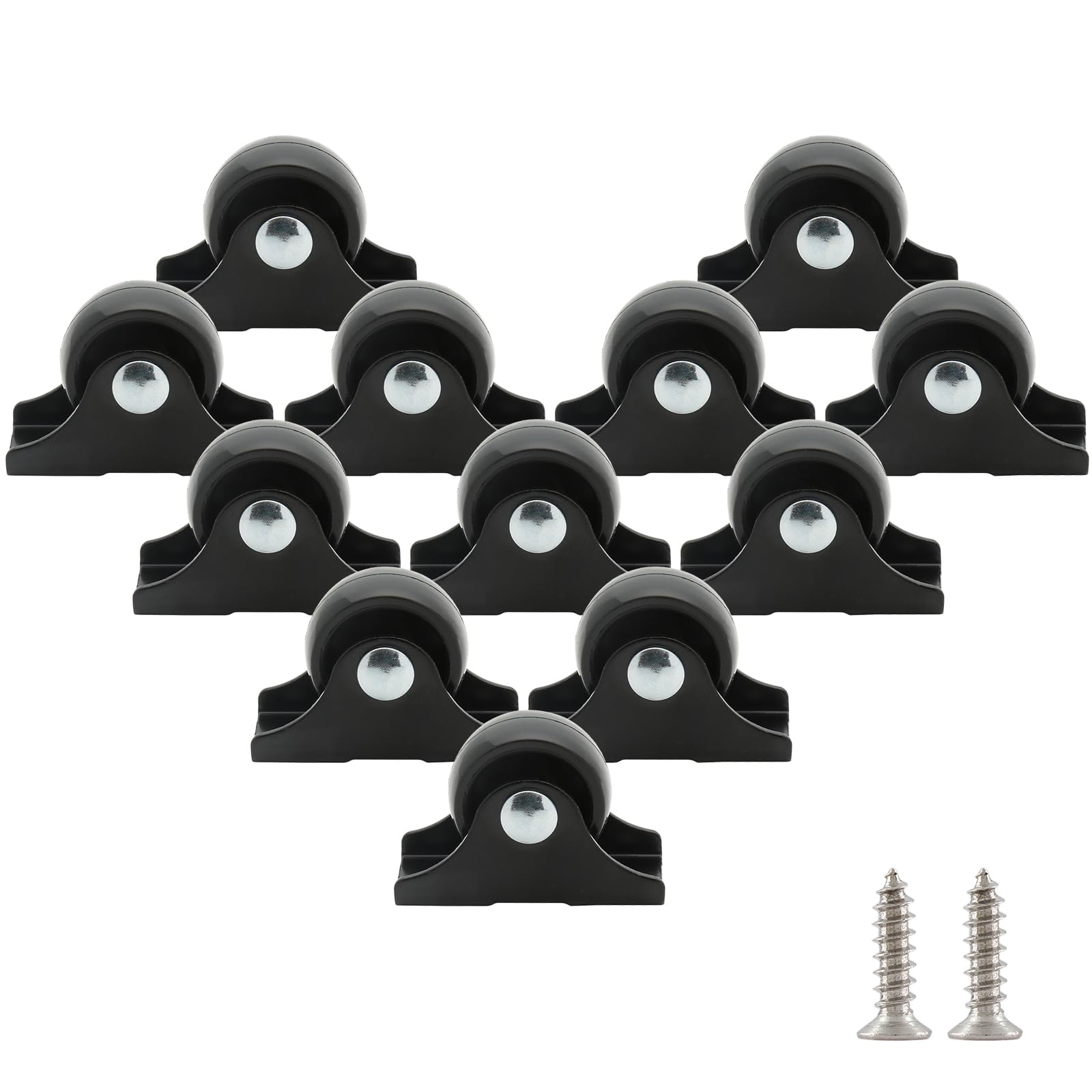 Cjueiom 12pcs 25mm / 1 Inch Fixed Rigid Caster Wheels, Non-Swivel Small Furniture Casters with Metal Plate for Drawers, Carts, Trolleys, Equipment Replacement, Black