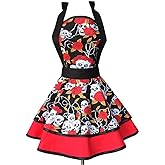 Hyzrz Halloween Costume Skull Skeleton Bones Featured Retro Aprons for Women Girls Cake Kitchen Cook Apron (Skull head)