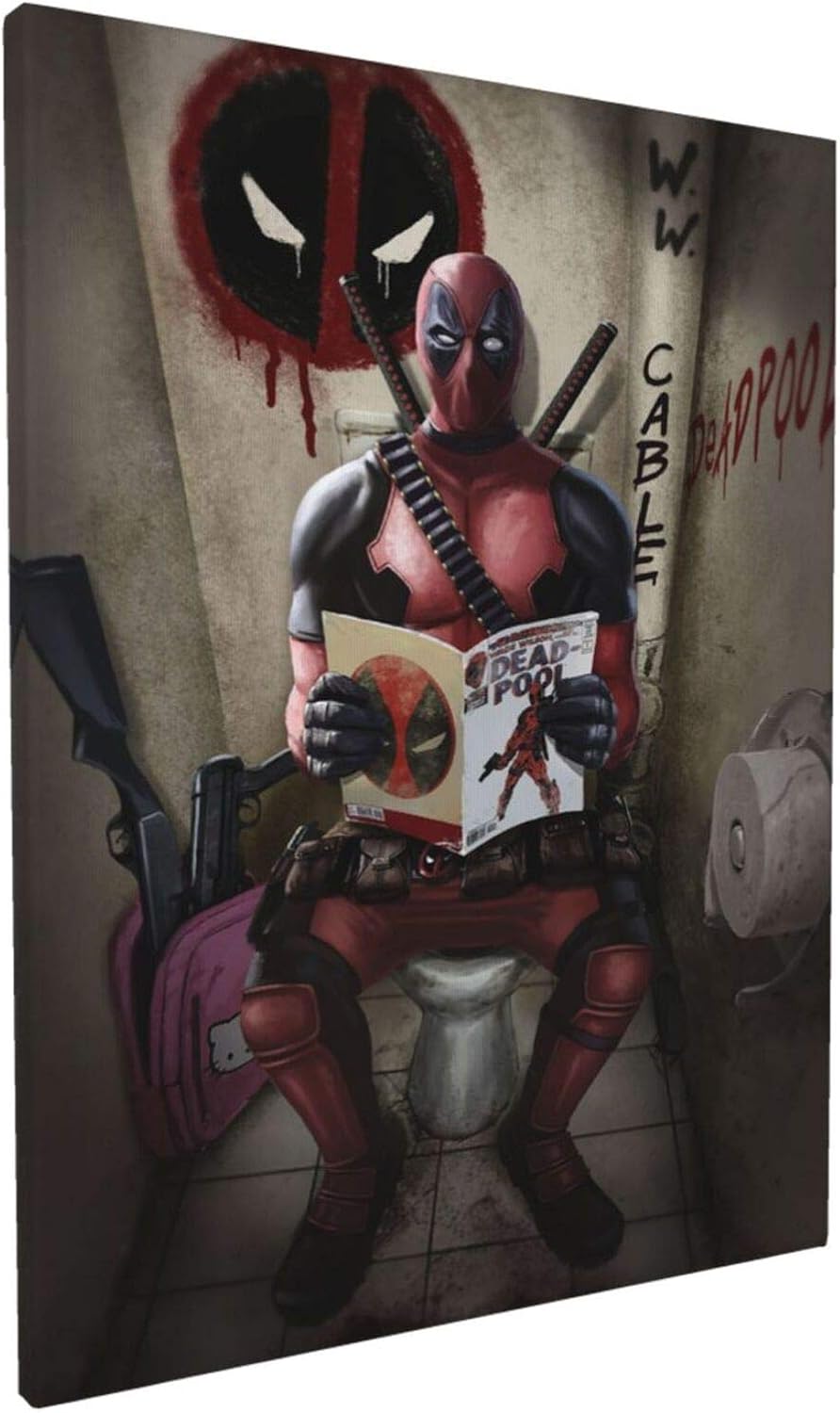 Amazon Com Bathroom Wall Art Super Hero Reading The Newspaper On Toilet Funny Painting Canvas Wall Art 12x16inch Posters Prints
