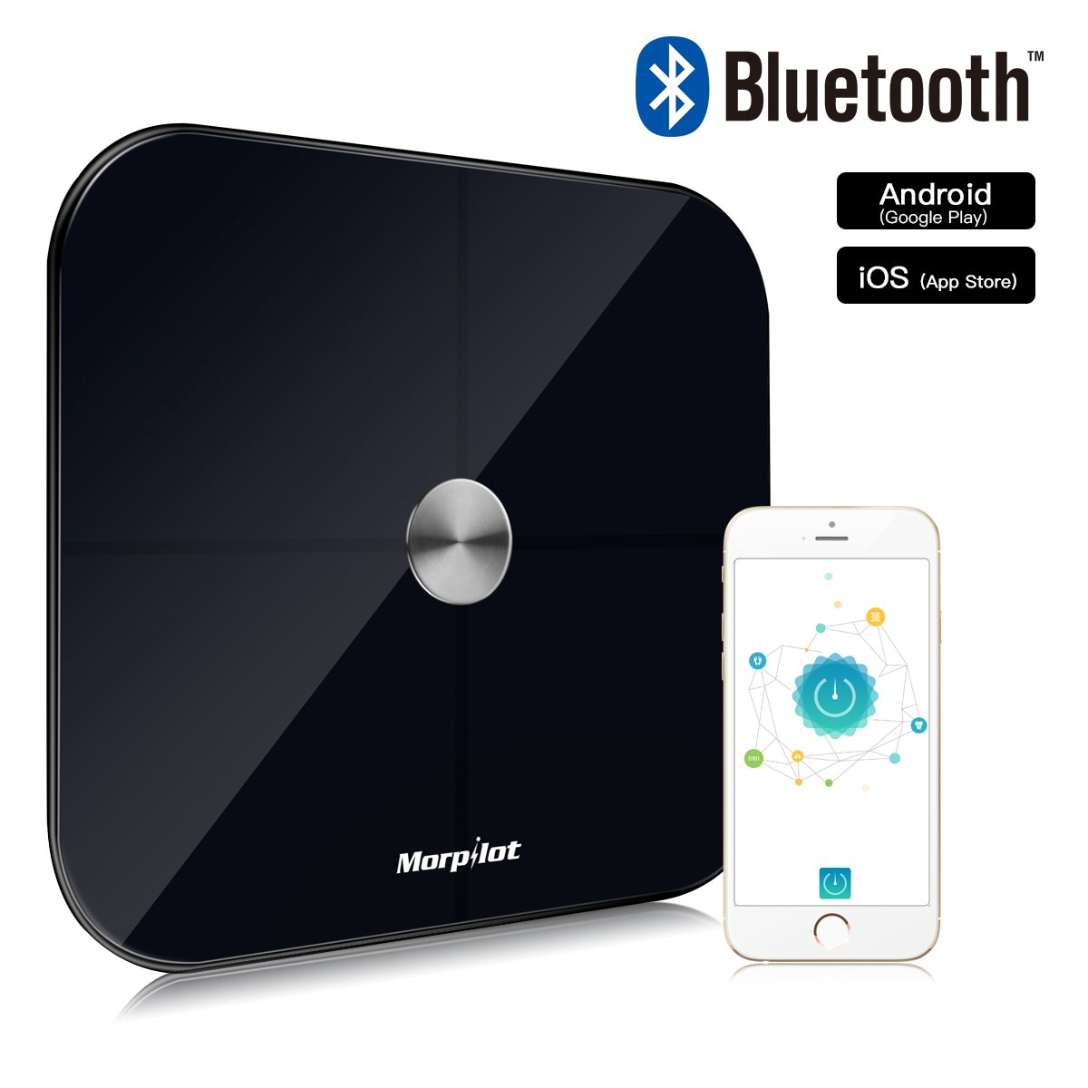 Bluetooth Body Fat Scale,17 Body Metrics, Morilot Smart Digital ITO Bmi Weight Bathroom Scale,Body Composition Analyzer Health Monitor with iOS and Android APP, 396 lbs