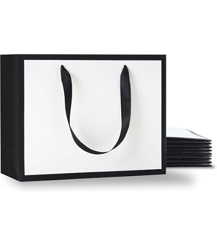 10-Pack Medium Black & White Gift Bags With Ribbon Handles - 8x4.25x10.5 Inches, Sturdy Kraft Paper - View #7