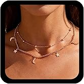 Allereyae Vintage Layered Star Choker Necklace Gold Moon Star Necklace Celestial Moon Necklace Chain Ball Chain Collar Necklace Star Dangle Necklace Jewelry for Women