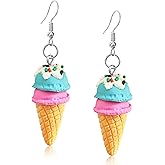 JNONL Sweet Cute Double Ball Ice Cream Cone Alloy Soft Clay Dangle Drop Earrings Simulated Cartoon Colored Ice Cream Dangle Drop Earrings for Women Jewelry Gifts