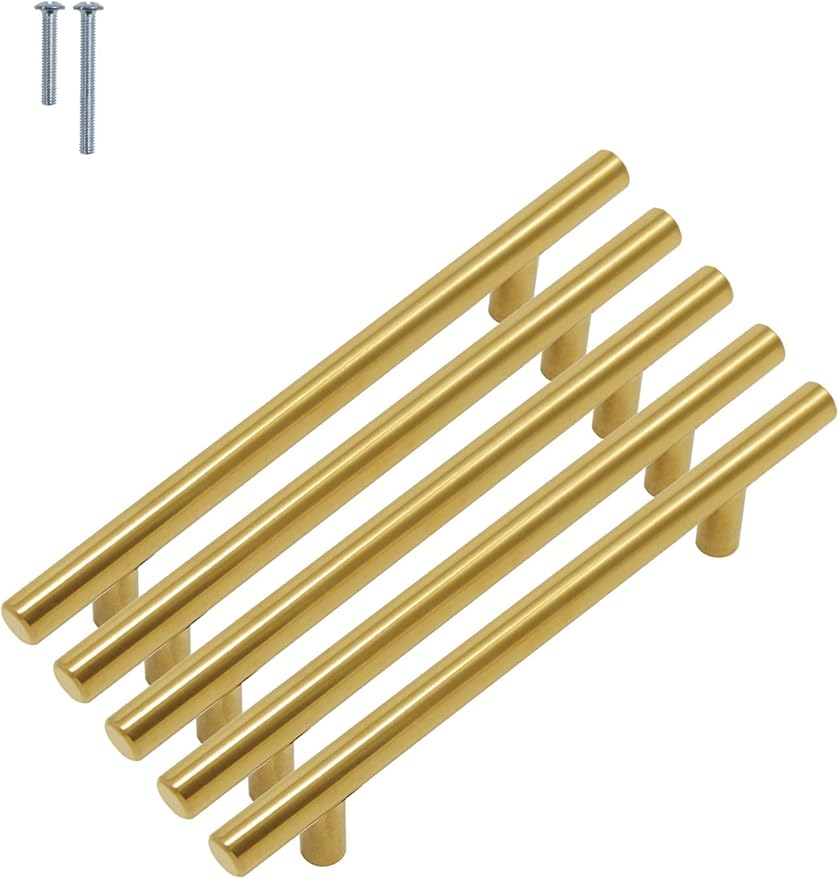 Probrico Gebürstetes Messing Küche Schrank Tür Griffe T-Bar Knöpfe