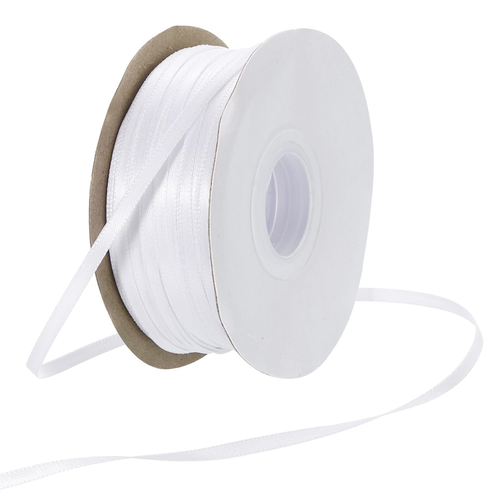 Rebower 3mm Satin Ribbon 91m Thick Double Face Grosgrain Silk Ribbon, [for Gift Wrapping, Hair Bows, Wedding, Cake, Flower] - 100 Yard/300ft/ White