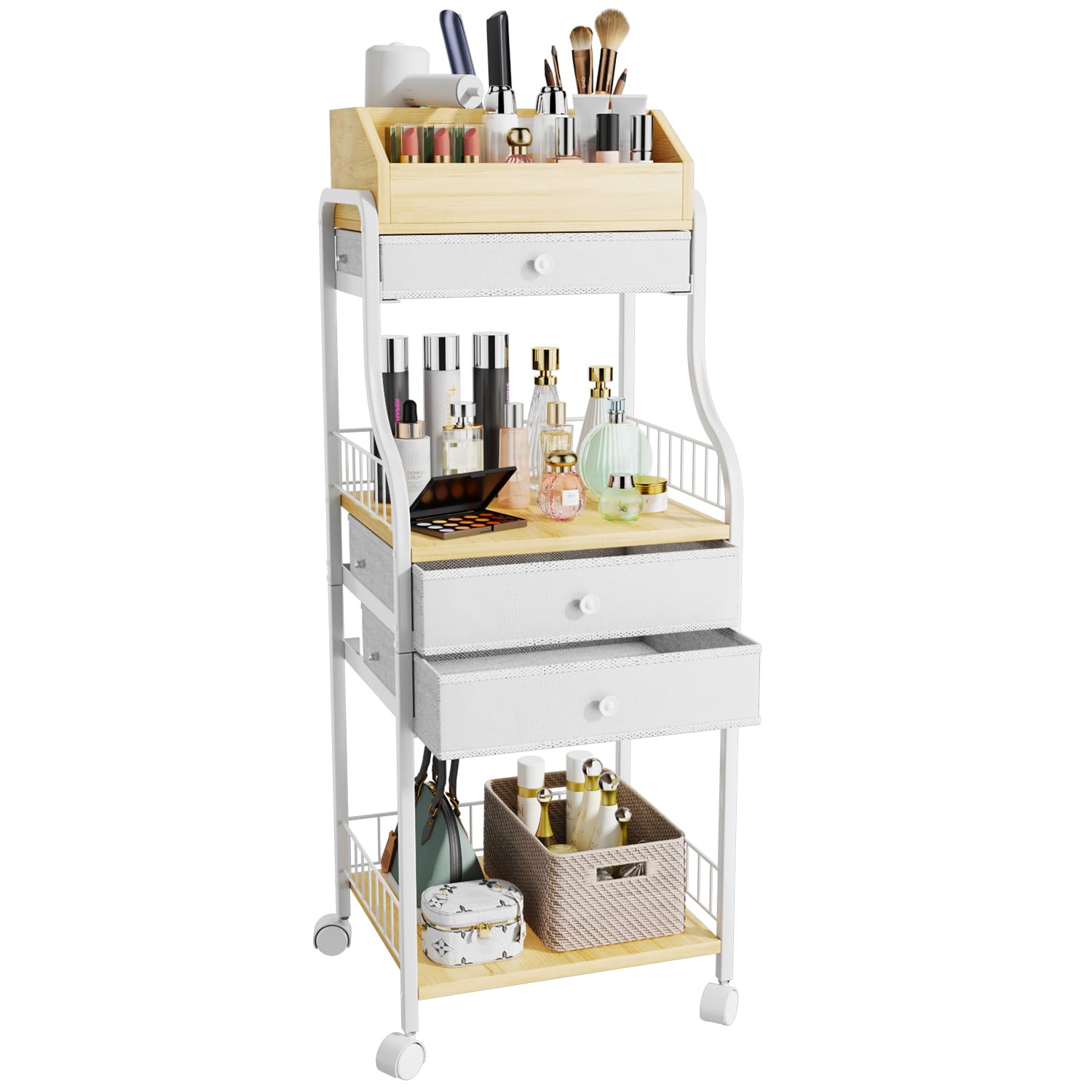 Photo 1 of HapiRm Floor Makeup Organizer Storage - Vanity Skincare Make Up Organizers and Storage with Drawers, Cosmetics Display Cases Holder for Skin Care Nail Polish Perfume Makeup Brush