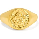 BENIQUE Gold Chunky Signet Stackable Pinky Ring for Women Men, Guardian Angel Cherub, Tarnish-Resistant 18K Gold Plated Stainless Steel Size 3 4 5 6 7 8 9 10 11