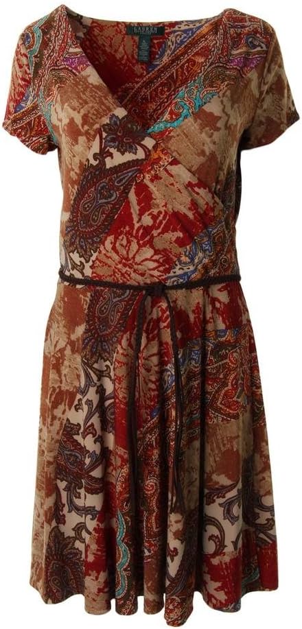 Women's Short-Sleeve Paisley-Print Belted Dress