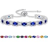 ETERMBOL Sterling Silver Birthstone Bracelets for Women White Gold Tennis Bracelets Adjustable Chain 6-9 Inchs Jewelry Hypoallergenic Anniversary Birthday Gifts for Women Mom Wife Her