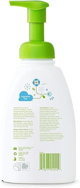 BABYGANICS FOAMING DISH SOAP, PUMP BOTTLE, FRAGRANCE FREE, 16 OZ.