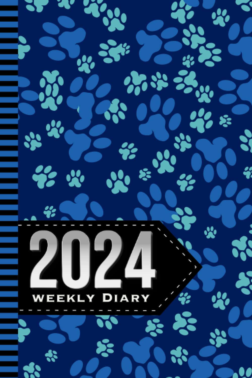 2024 Weekly Diary: 6x9 Dated Personal Organizer / Daily Scheduler With Checklist - To Do List - Note Section - Habit Tracker / Organizing Gift / Blue Cat Dog - Paw Print Art Cover