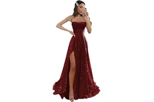 LANGKAAO Prom Dresses Long for Women Sparkly Glitter A-Line Spaghetti Straps Formal Evening Dress