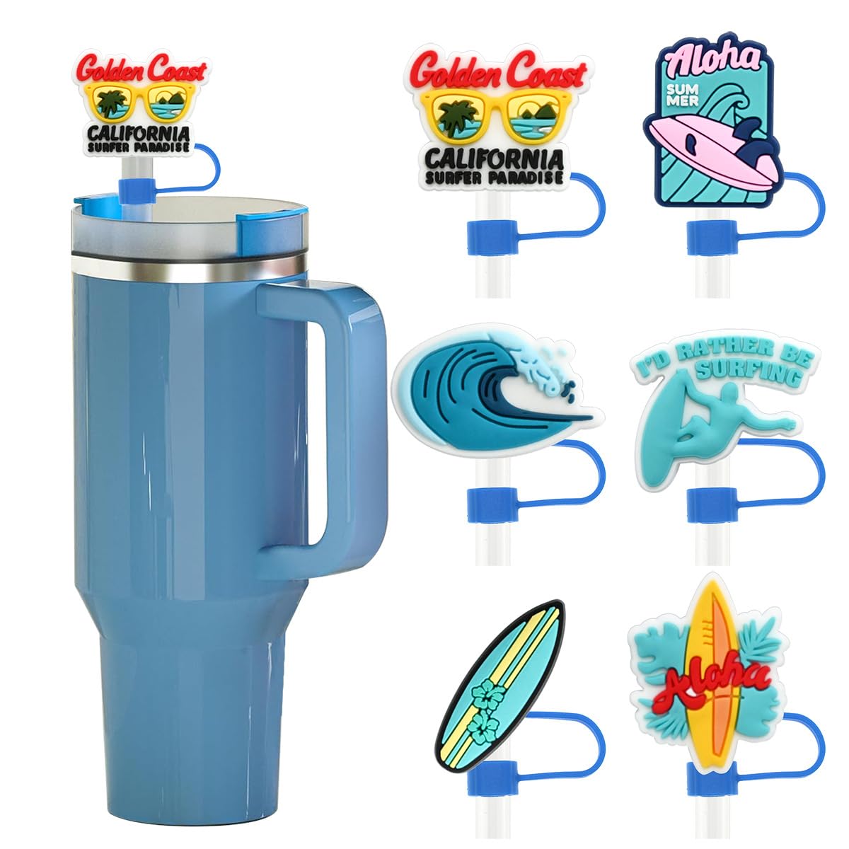Photo 1 of 6PCS Beach Series Straw Covers for Stanley Cups – Cute 10mm Reusable Silicone Toppers for 30oz/40oz Tumblers with Handle, Straw Tip Covers, Durable Accessories for Stanley Cup Drinkware