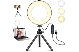 Video Conference Lighting Kit, Ring Light Clip on Laptop Monitor, 6" Dimmable LED Circle Light，Selfie Ring Light for Zoom Mee