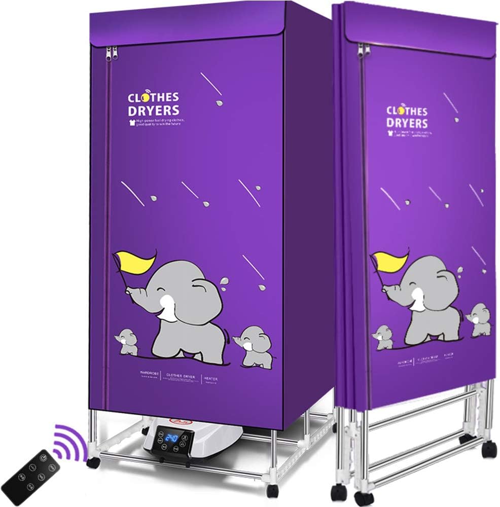 Electric Clothes Dryer Heater,Portable Drying Rack 2 Tier Folding Warm Air Drying Wardrobe, Indoors Fast Air Dry Hot Drys Machine with Remote Contro,Purple1600w