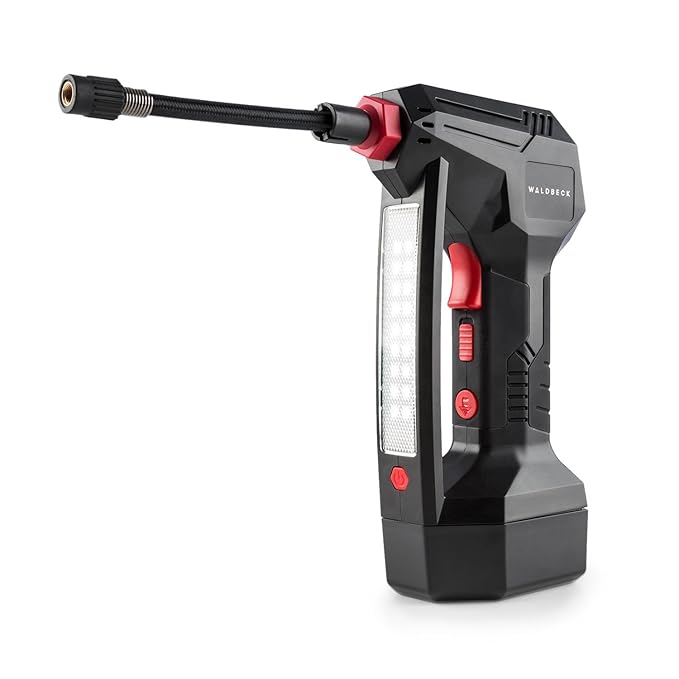 Waldbeck AirBuddy • Akku-Luftpumpe • Kompressor • Elektro-Pumpe • 120 W • 1500 mAh Akku • 0,3-10,3 bar • integriertes LED-Lic