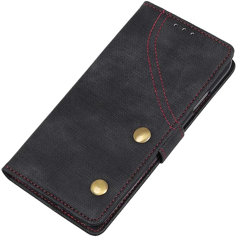HAOYE Case for Motorola Moto One Hyper Wallet Case, Premium - Woven Cowboy Cloth Fabric Styling and PU Leather Flip Cover, [Kickstand/Card Slot] [Magnetic/Holder] Shockproof Phone Case, Black