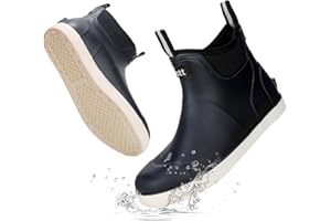 RIUETAR Men's Deck Boots Waterproof Fishing Rain Boots, Anti-Slip Rubber Boots Ankle Booties, High-Performance Footwear Chelsea Boots for Gardening Boating Camping Sailing