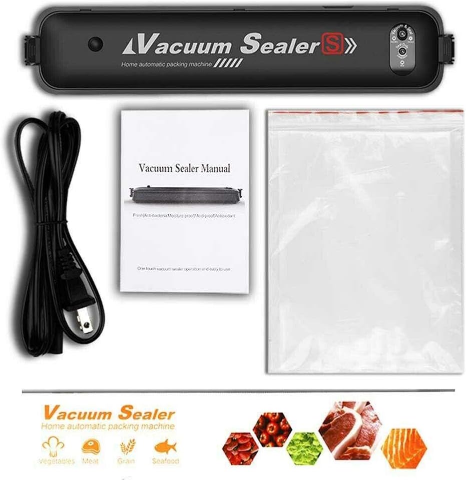 Food Vacuum Sealer Saver Automatic Packing Sealing Machine with 10pcs Vaccum Bag,Vacuum Sealer(UK Plug)