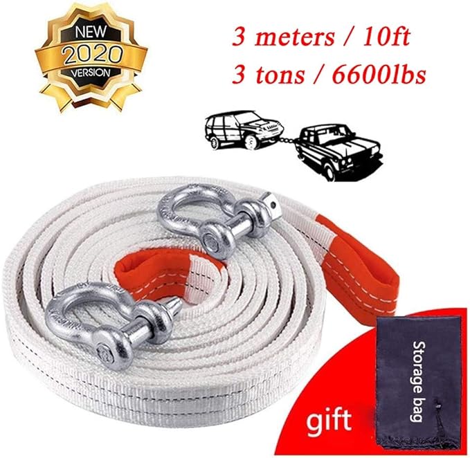 Rescue Tow Rope, Car Towing Belt, Durable Recovery Belt, 3 M/10ft, 3 T