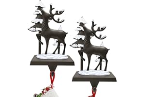 HEIPINIUYE Stocking Holders for Mantle Set of 2 Weighted Reindeer Stocking Hangers Rustic Christmas Stocking Hook for Mantle Fireplace Xmas Stocking Holders