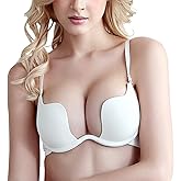 varsmiss Women's Deep Plunge Multi-Way Convertible Bra Underwire Padded Push Up Bra with Clear Strap