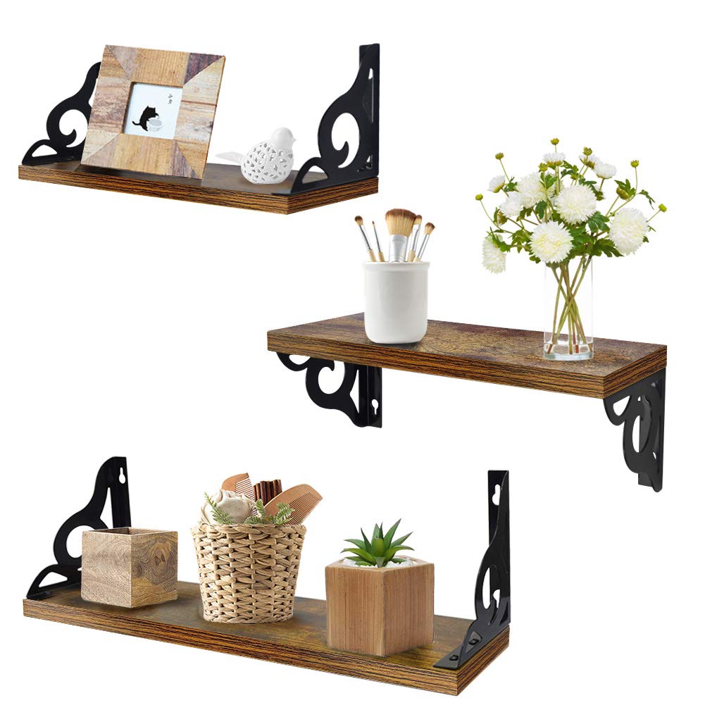 UMI. Essentials Rustic Floating Shelves 3 Set Wooden Wall Shelf for Bedroom living Room Office Kitchen