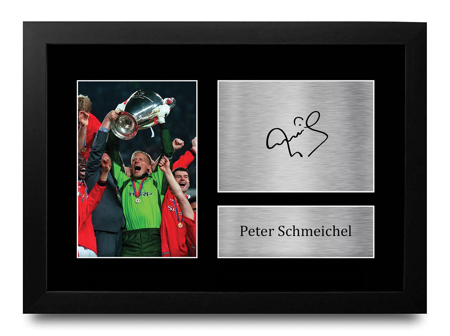 HWC Trading FRAMED Peter Schmeichel Gift Signed A4 Printed Autograph Gifts Photo Display