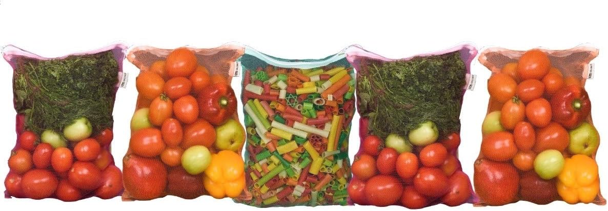 Earthy Fab Vegetable Storage Bags for Fridge, Ziplock Reusable Mesh. 27X33 CM, Pack Of 5, Multicolored.