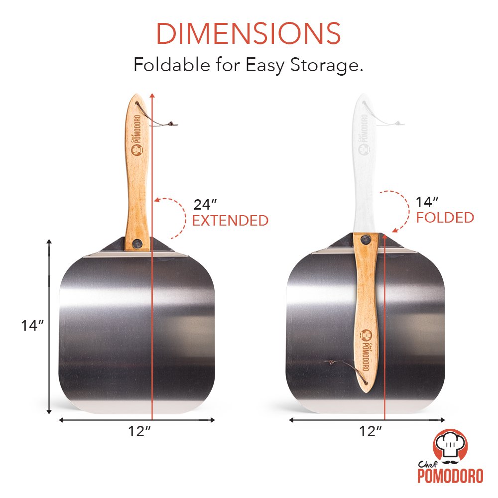 Chef Pomodoro Aluminum Metal Pizza Peel with Foldable Wood Handle for