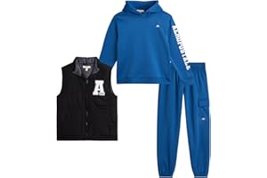 AEROPOSTALE Boys Sweat Set - 3 Piece Pullover Boys Hoodie Puffer Vest and Jogger Sweatpants Kids Youth Matching Set (8-12)