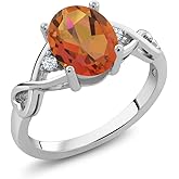 Gem Stone King 1.89 Ct Oval Twilight Orange Mystic Quartz 925 Sterling Silver Ring