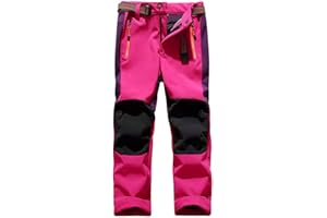 linlon Kids Boy's Snow Waterproof Pants Youth Fleece Lind Hiking Softshell Warm Insulated Trousers