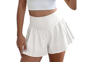 Fisoew Womens Workout Gym Shorts Elastic High Waisted Pleated Lightweight Active Running Shorts