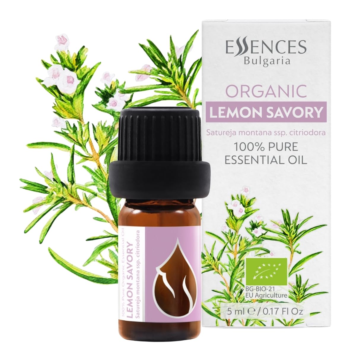 Essences Bulgaria Organic Lemon Savory Essential Oil 5ml | Satureja Montana Citriodora | Immune System, Vitality, Health | Sensitive & Dry Skin | Aromatherapy | Therapeutic Grade