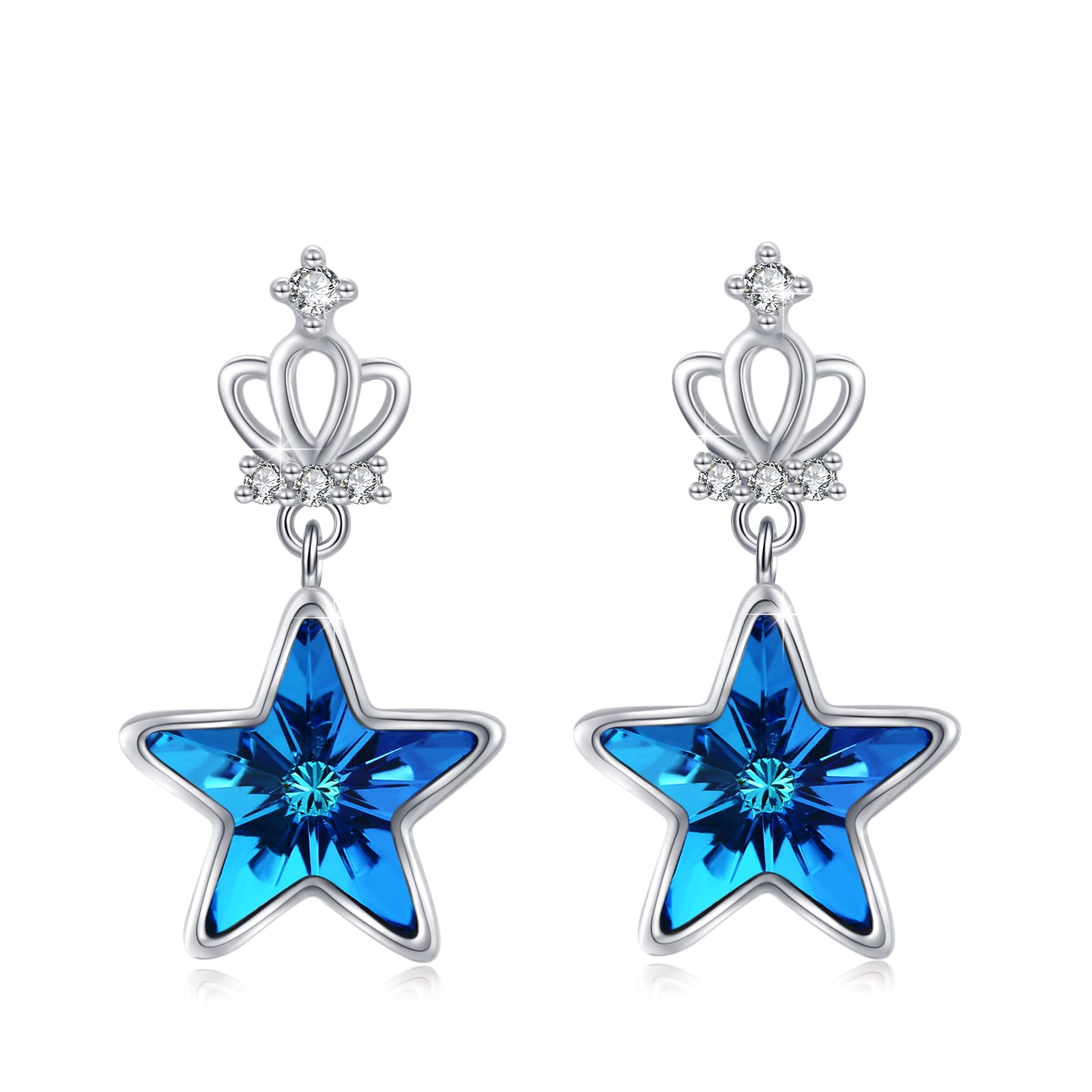 Star Earrings 925 Sterling Silver Crystal Earrings Star Stud Earrings Star Hanging Earrings Jewellery for Women Girls Daughter Lover Girlfriend Mother Gift