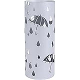 SONGMICS Metal Umbrella Stand Silver Gray Umbrella Holder Home Office Decor with Drip Tray and Hooks ULUC23S