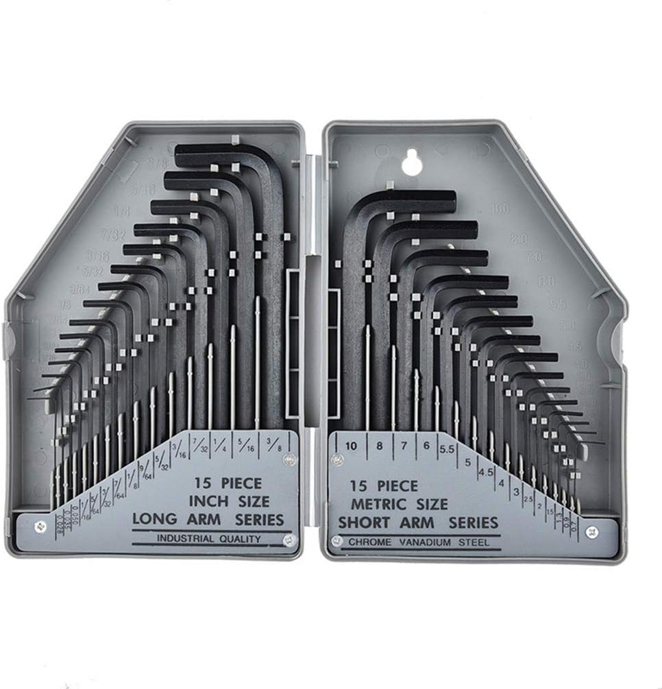 Hex Allen, Kit 30Pcs Boxed Inch(0.028-3/8") & Metric(0.7-10mm) Durable and Convenient Carrying Allen Keys Allen Wrenches